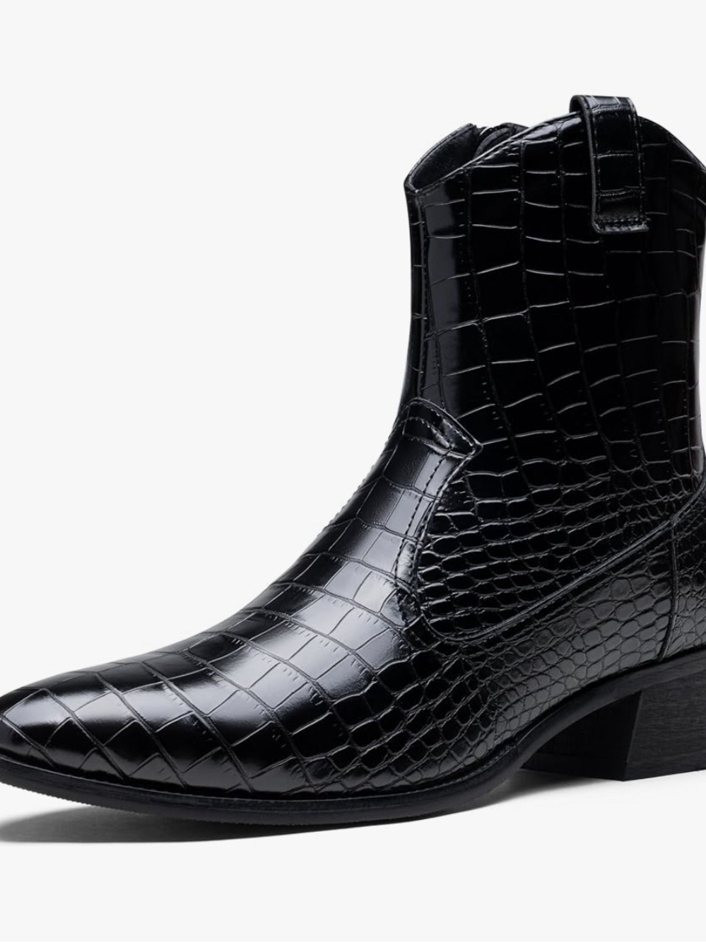 Men's Cowboy Ankle Boots Crocodile Buckle Strap Embossed Exotic Faux Snake Skin